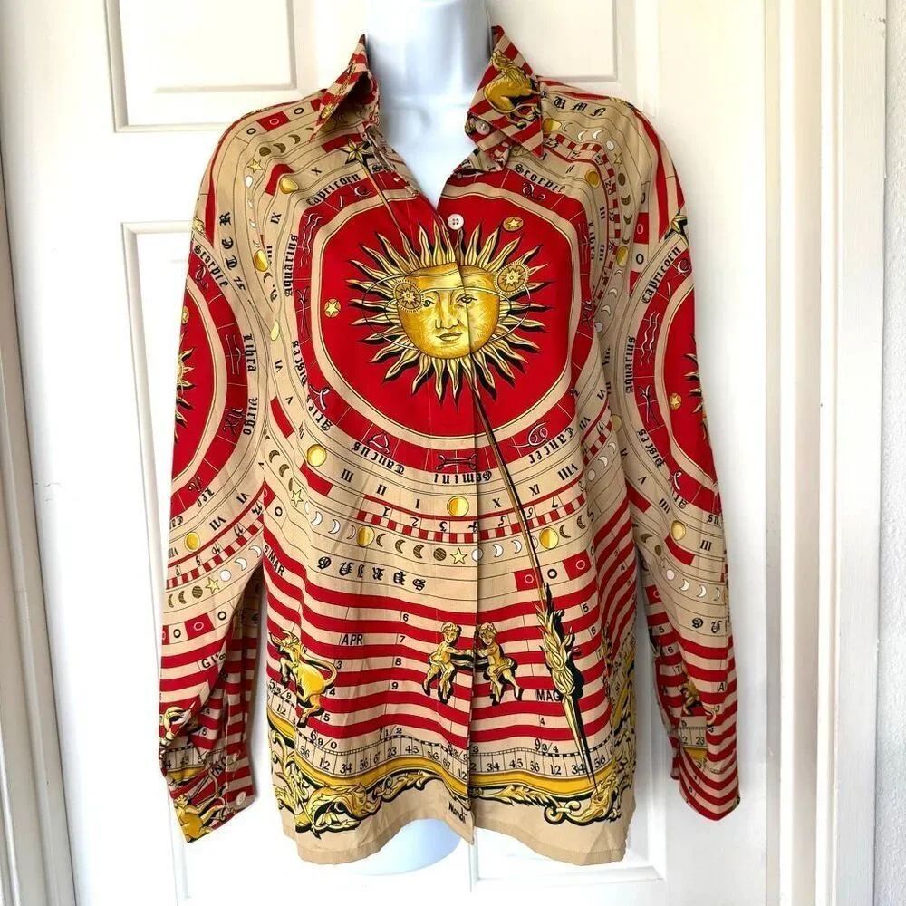 Vintage Mondi Women’s Red, Gold and Tan Celestial Sun Astronomical Zodiac Print